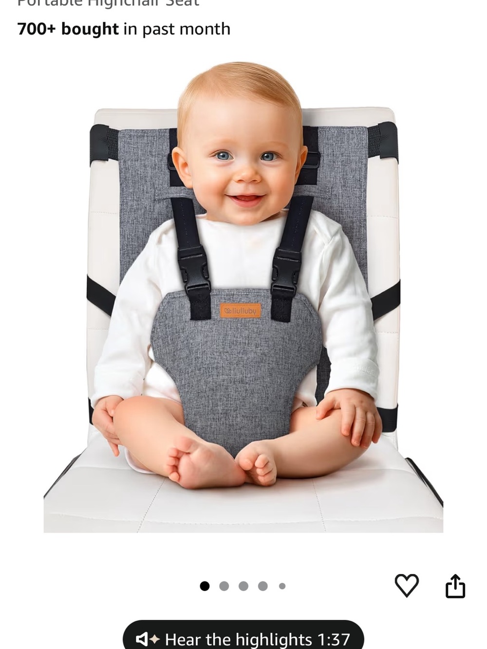 Gray Portable Baby Travel Highchair Harness -